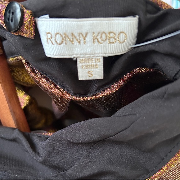 RONNY KOBO Calin Metallic Puffed Shoulders Iridescent Lame Tiered Mini Dress NWT - Picture 14 of 16